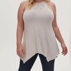 Torrid Cream Handkerchief Floral Embroidered Tank